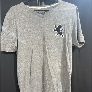 Express Gray V-Neck Tee with Lion Emblem